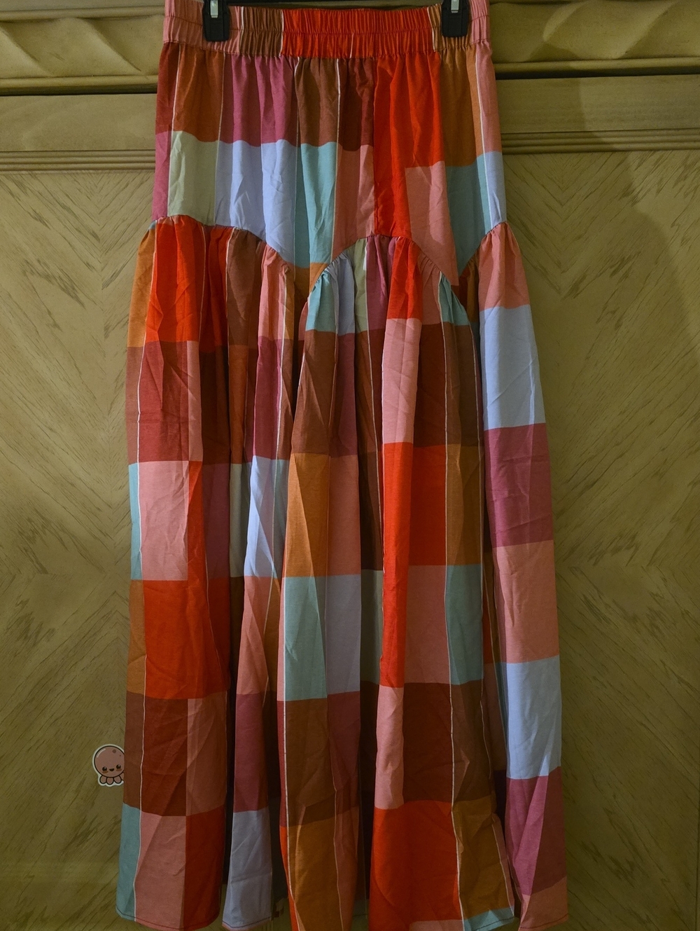 Multi-Color Checkered Tiered Maxi Skirt - Unbranded